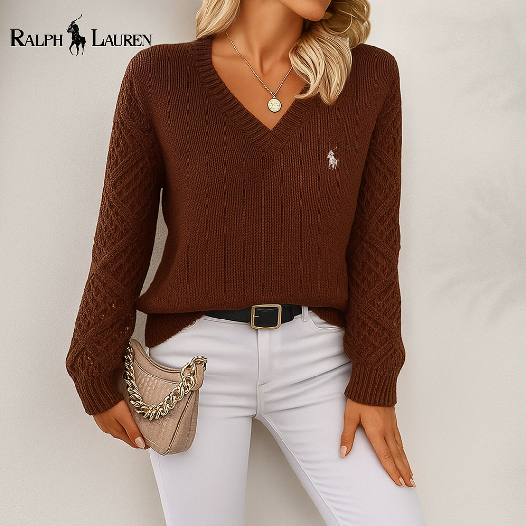 RL® V-Neck Sweater with Textured Sleeves
