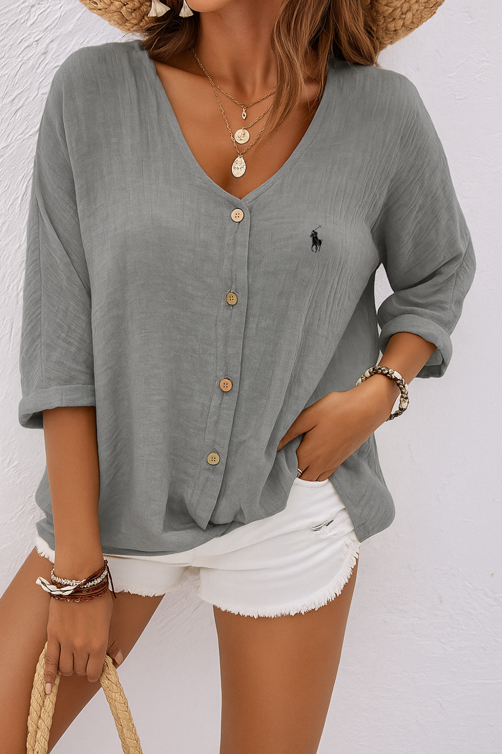 Top de lino de verano de tacto suave R&L