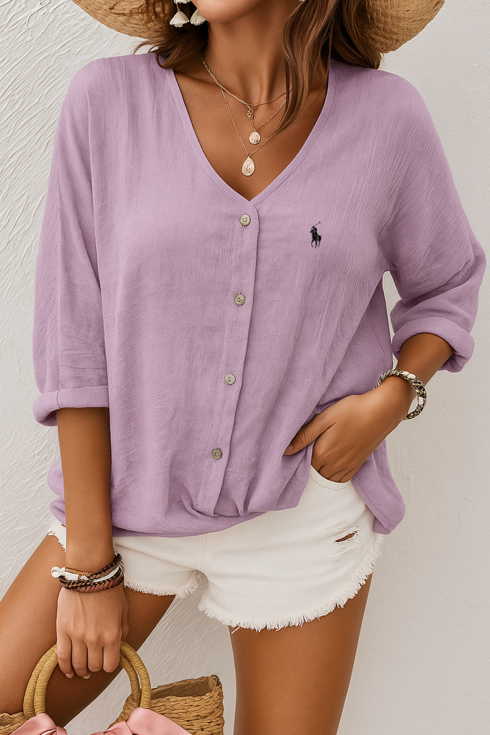 Top de lino de verano de tacto suave R&L