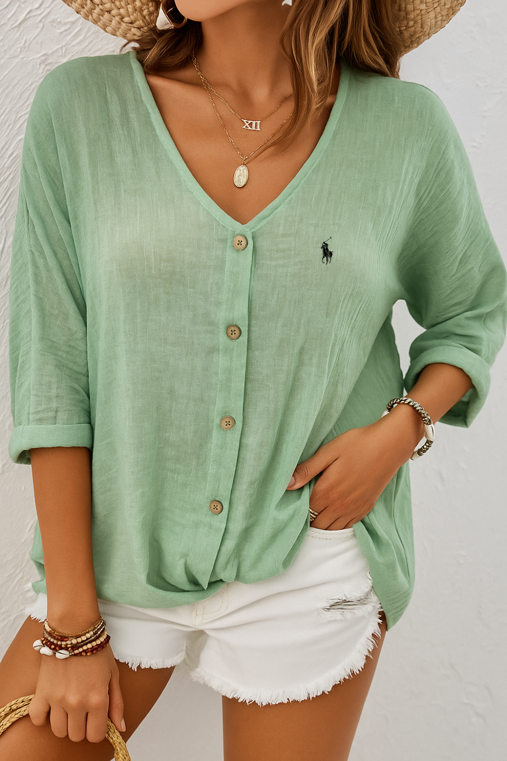 Top de lino de verano de tacto suave R&L