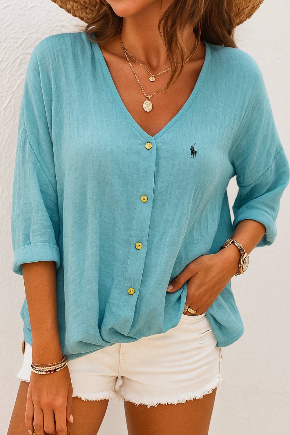 Top de lino de verano de tacto suave R&L