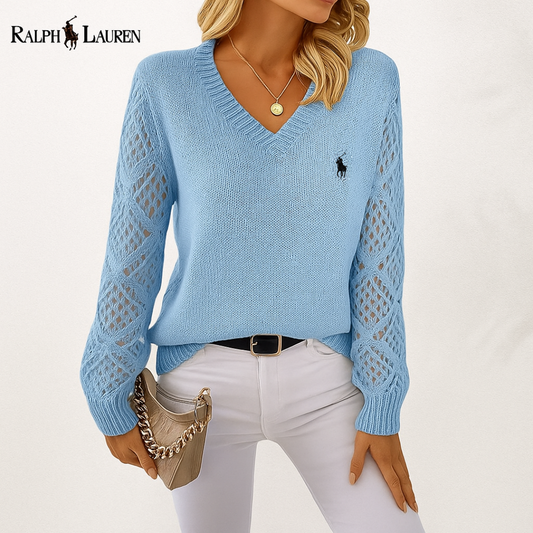 RL® V-Neck Sweater with Textured Sleeves