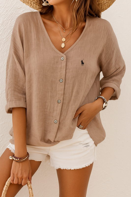 Top de lino de verano de tacto suave R&amp;L