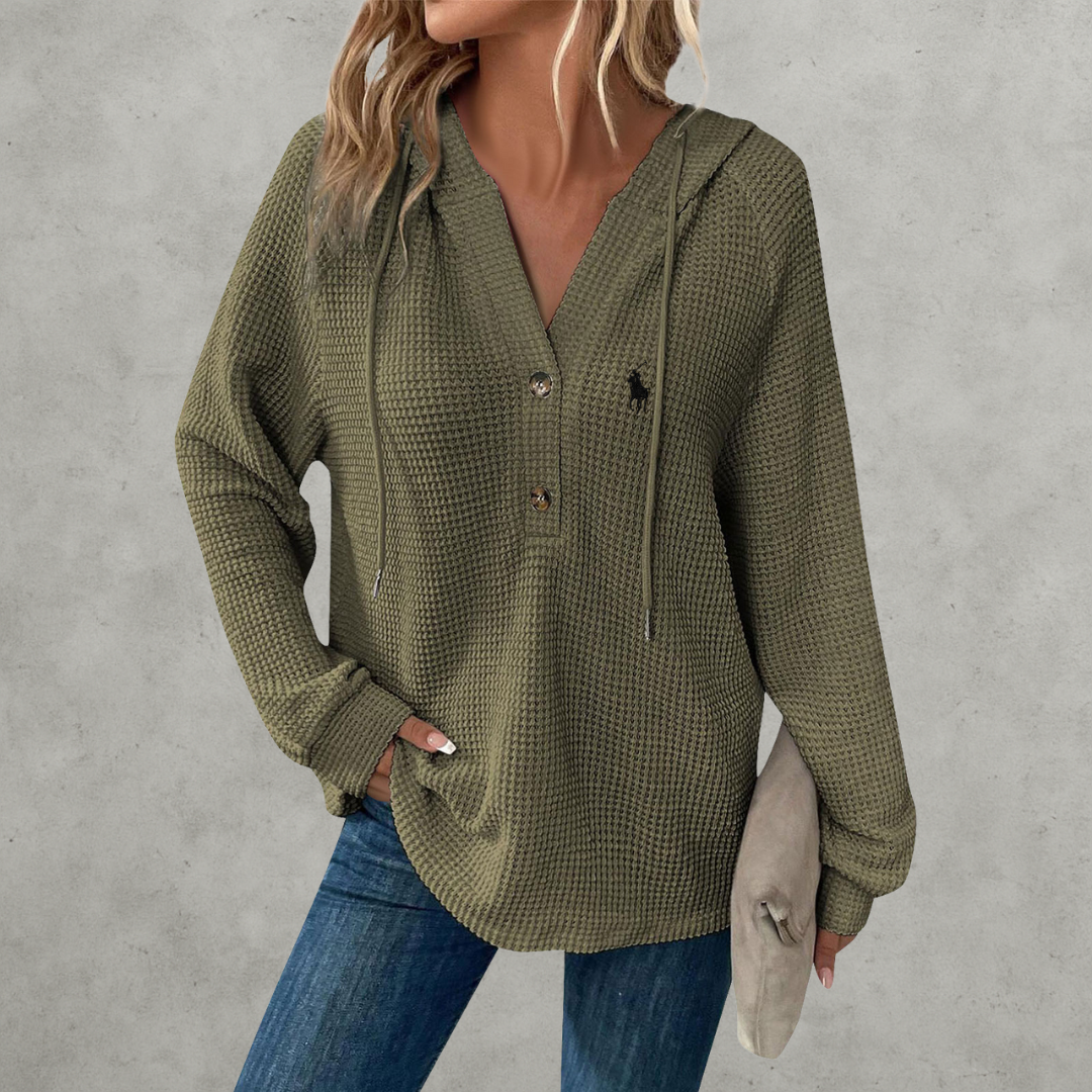 Maglione a Righe con Scollo a V in Maglia a Nido d'Ape RL®