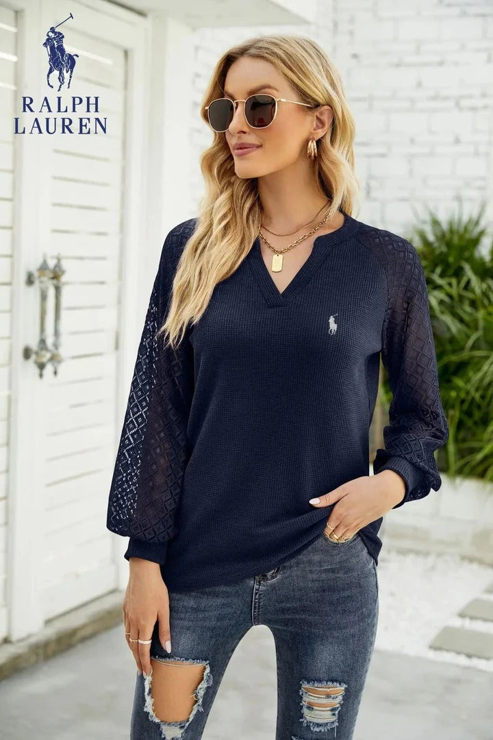 RL® Waffle-Knit Blouse with Sheer Sleeves