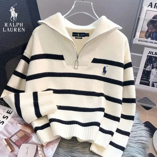 Sudadera RL® a Rayas con Media Cremallera