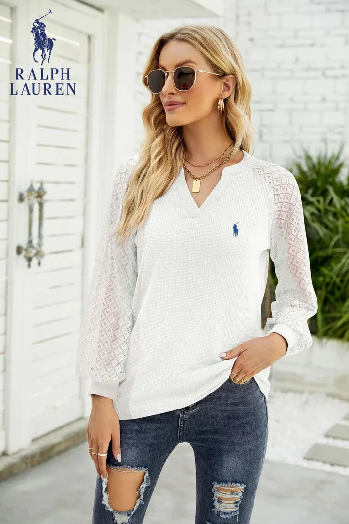 RL® Blusa de Punto Waffle con Mangas Transparentes