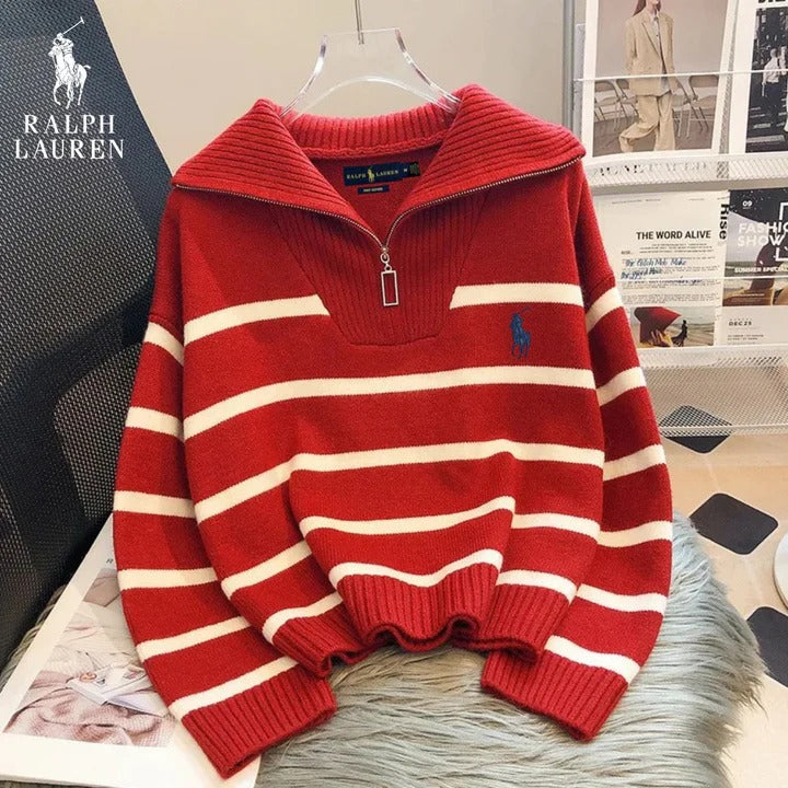 Sudadera RL® a Rayas con Media Cremallera
