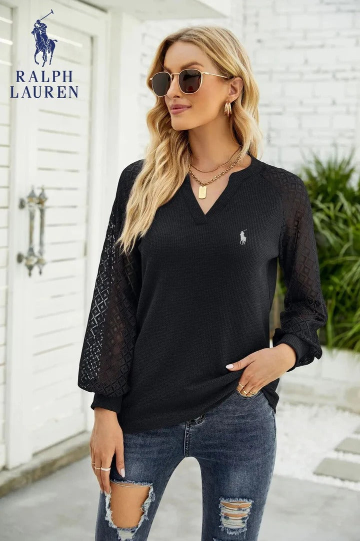 RL® Blusa de Punto Waffle con Mangas Transparentes