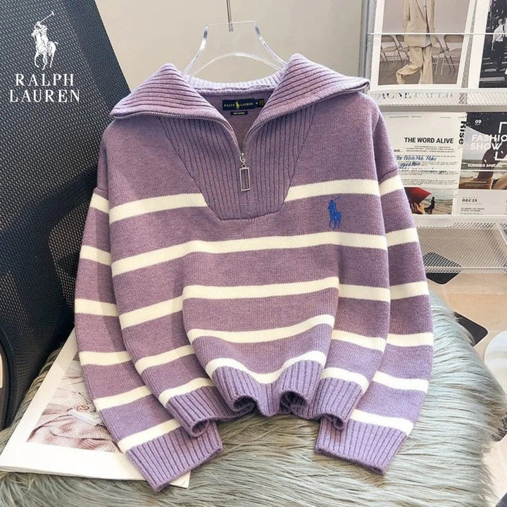 Sudadera RL® a Rayas con Media Cremallera