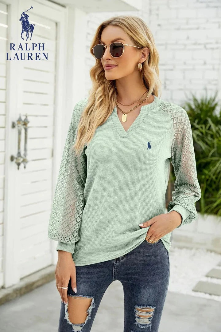 RL® Blusa de Punto Waffle con Mangas Transparentes