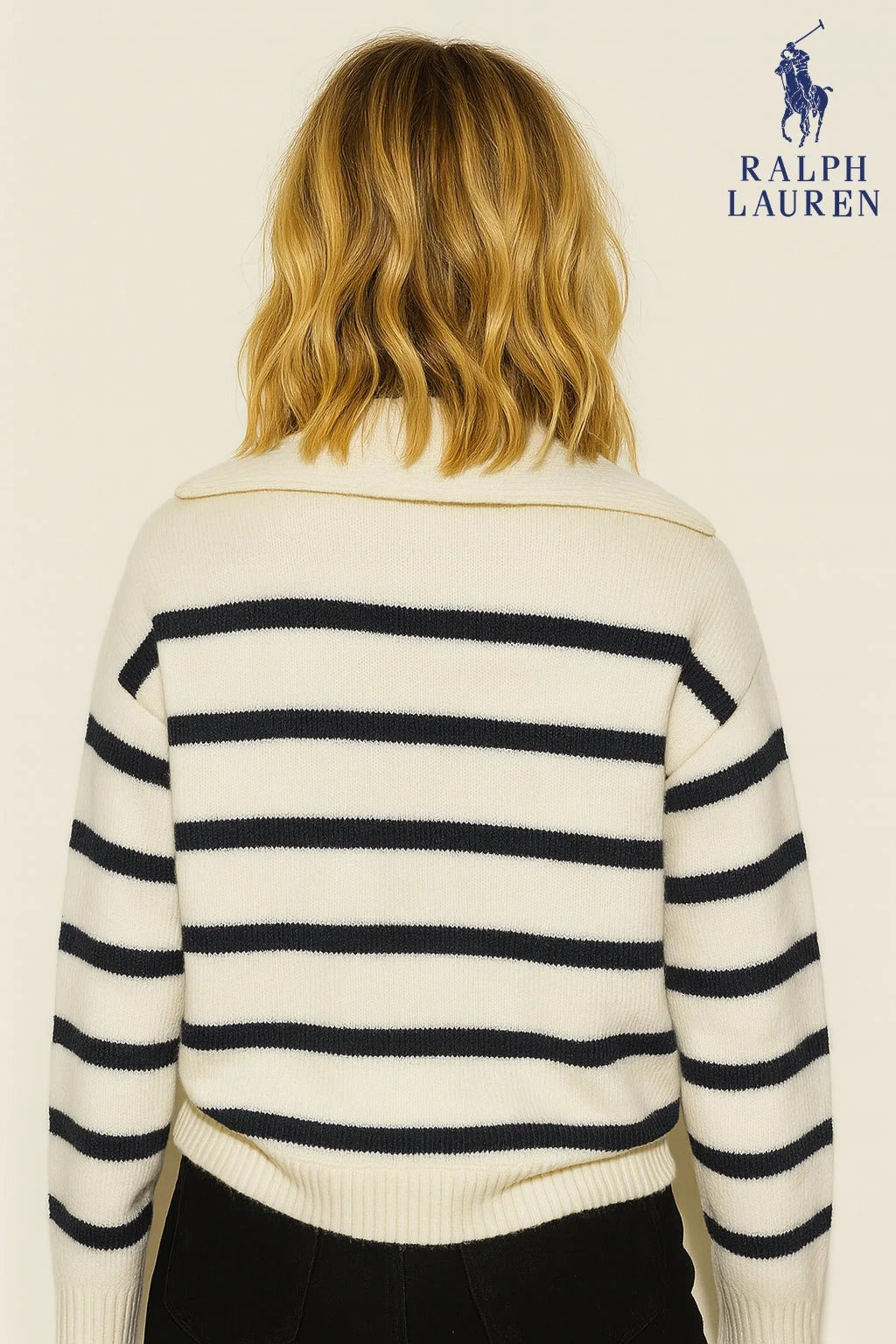 Maglione RL® a Righe con Mezza Cerniera